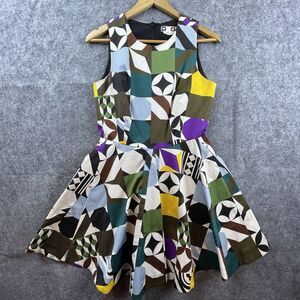 MSGM Dress Small Bright Jewel Tones Italian Abstract Art Designer Fun Boho